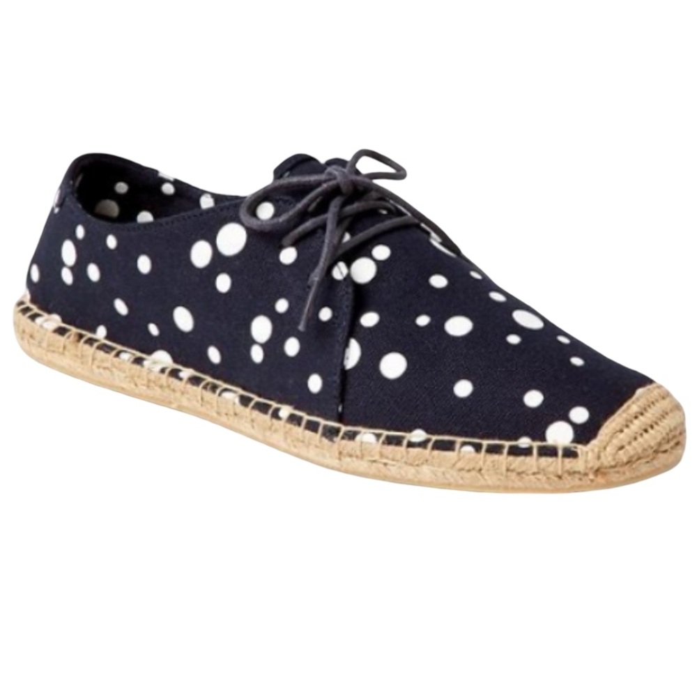 NWT Gap Navy Blue with White Polka Dot Lace-Up Square Toe Espadrille Flats